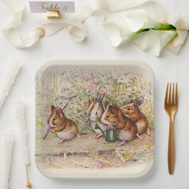 Guinea Pigs Planting in the Garden Paper Plate (Wedding)
