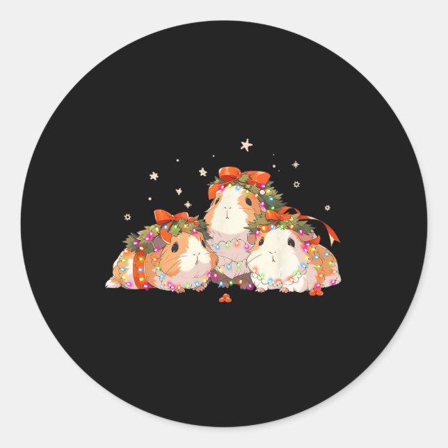Guinea Pigs Tangled Up In Christmas Lights Guinea  Classic Round Sticker (Front)