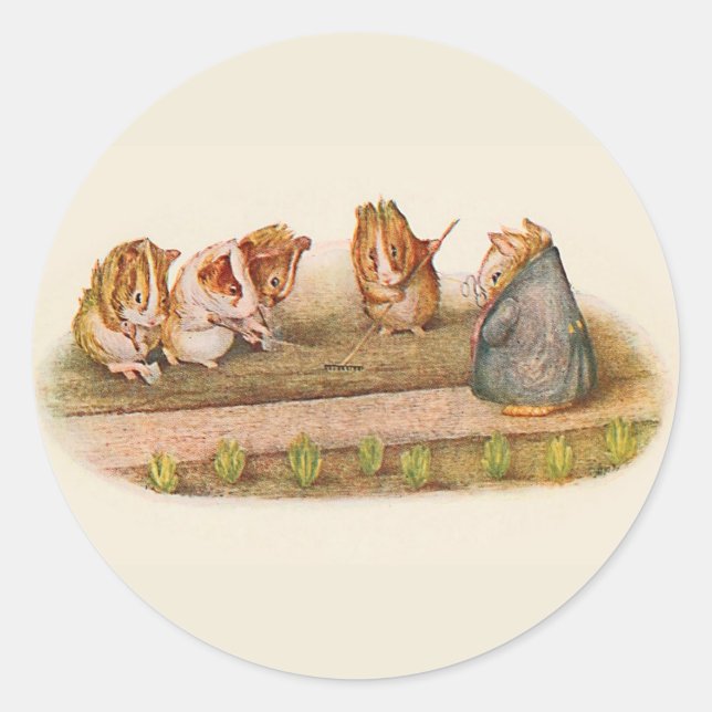 Guinea Pigs Tending the Garden Classic Round Sticker (Front)