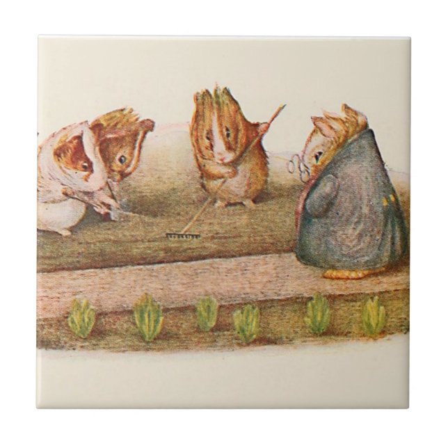 Guinea Pigs Tending Vegetable Garden Tile (Front)