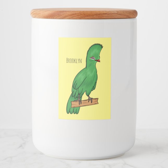 Guinea turaco bird cartoon illustration food label (Front)