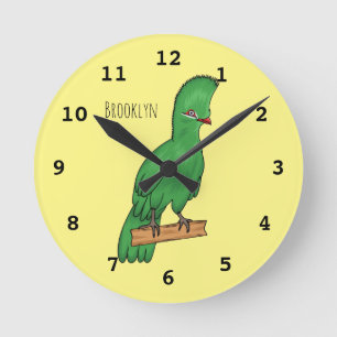 Guinea turaco bird cartoon illustration round clock