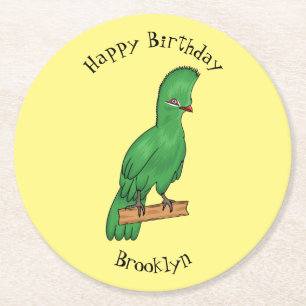 Guinea turaco bird cartoon illustration round paper coaster