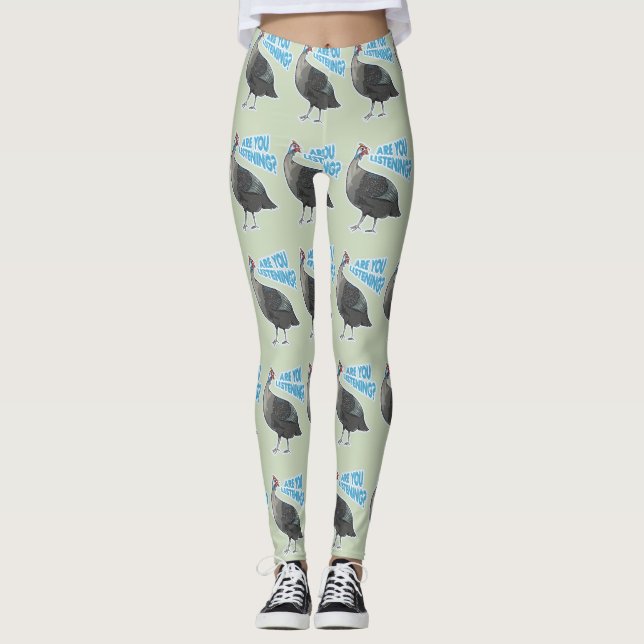 Guineafowl Funny loud bird cartoon Leggings (Front)