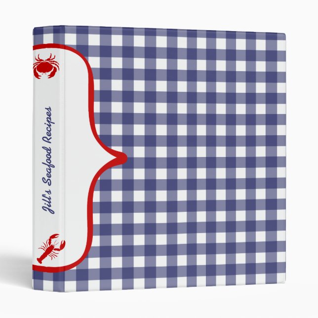 Guingan bleu avec le classeur rouge de recettes de (Devant/Côté)