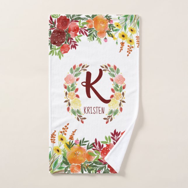 Guirlande de rose de fleur de monogramme (Serviette à main)