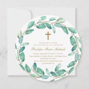 Guirlande d'eucalyptus avec invitation de baptême 