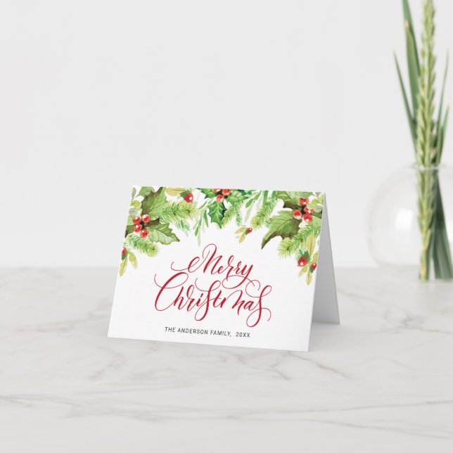 Guirlande festive de houx et de gui pour carte de  (Devant)