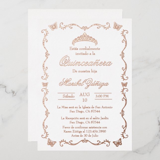 Guirlande rose en or Quinceanera invitation (Recto/Verso)