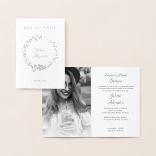 Guirnalda Floral Name and Photo by Quinceañera Foil Card