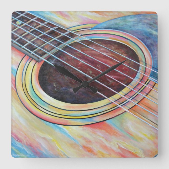 Guitar 2 square wall clock (Front)