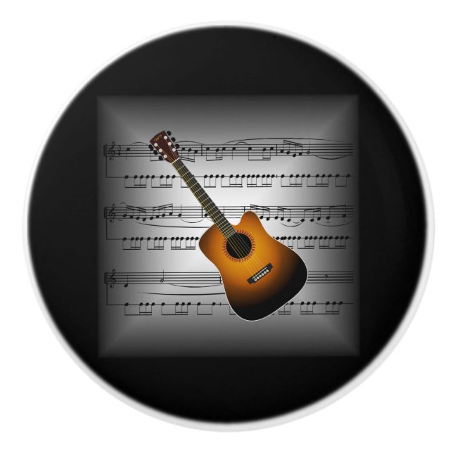Guitar ~ 3-D Sheet Music Pillow ~ Grey/Black BG ~ Ceramic Knob (Front)