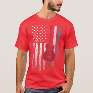 Guitar 4th of July Gift American Flag USA Country T-Shirt