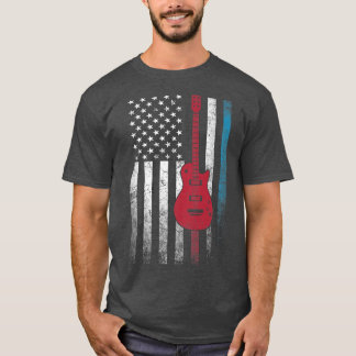 Guitar 4th of July Gift American Flag USA Country T-Shirt