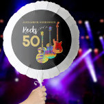 Guitar 50th Birthday Party Personalized Balloon<br><div class="desc">Personalized Rocks 50 50th birthday party balloons with three cool watercolor guitar designs on black background. An electric guitar with Fire flame pattern and red pick guard, a multicolored semi acoustic guitar and a psychedelic classic acoustic guitar art illustration with personalized black and gold modern cool typography. This easy to...</div>