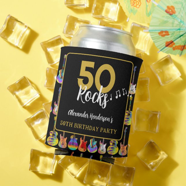 guitar 50th birthday party Rock and Roll Can Cooler (In Situ Summer)