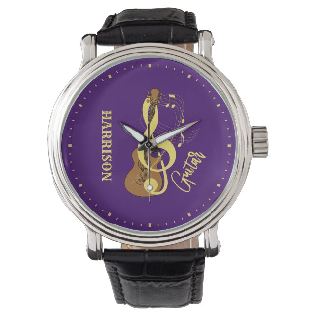 Guitar Acoustic Music Notes Personalized Watch (Front)