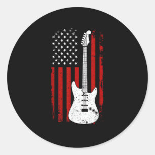 Guitar American US Flag Music Player Electric Guit Classic Round Sticker