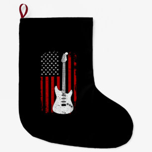 Guitar American US Flag Music Player Electric Guit Large Christmas Stocking