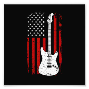 Guitar American US Flag Music Player Electric Guit Photo Print