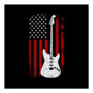 Guitar American US Flag Music Player Electric Guit Poster