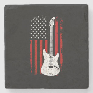 Guitar American US Flag Music Player Electric Guit Stone Coaster