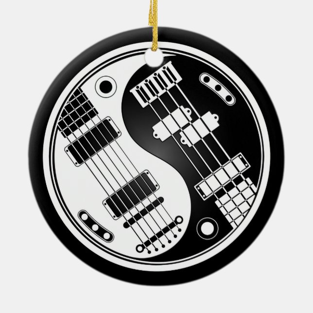 Guitar and Bass Yin Yang White and Black Ceramic Ornament (Back)