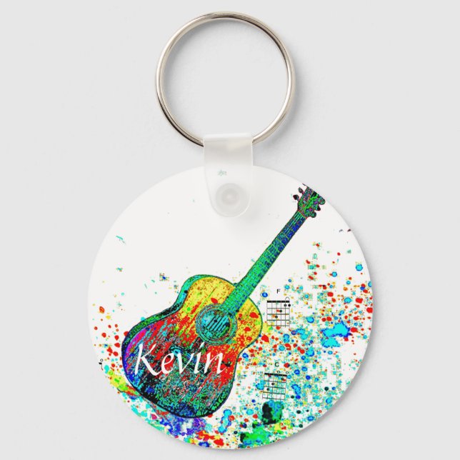 Guitar and chords splatter personalized  keychain (Front)
