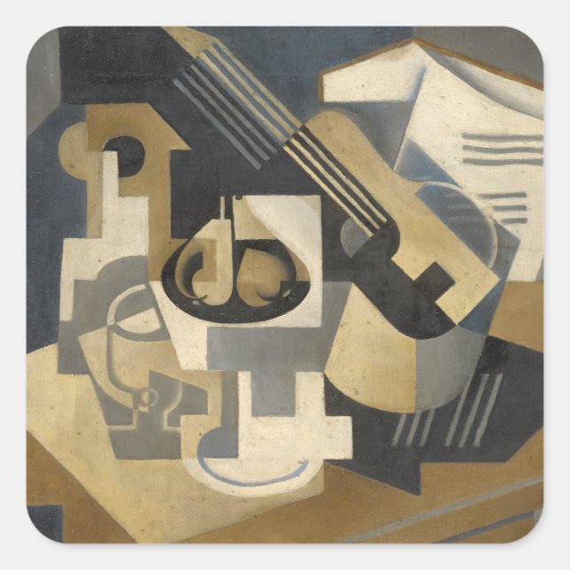 Guitar and Fruit Bowl on a Table, 1918 Square Sticker (Front)