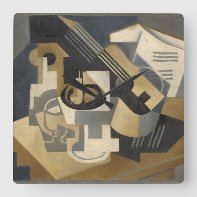 Guitar and Fruit Bowl on a Table, 1918 Square Wall Clock (Front)