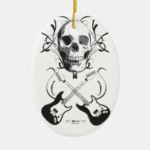 Guitar and Skull Design Ceramic Ornament