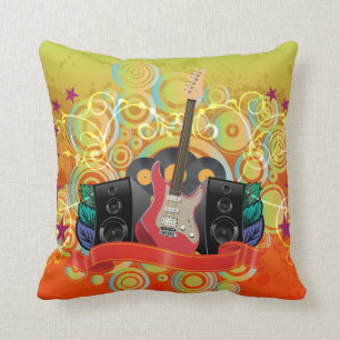 guitar and speakers with funky background throw pillow