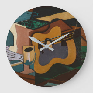 Guitar And Wine Abstract Painting Large Clock