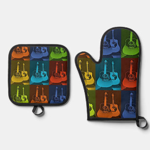 guitar art oven mitt & pot holder set