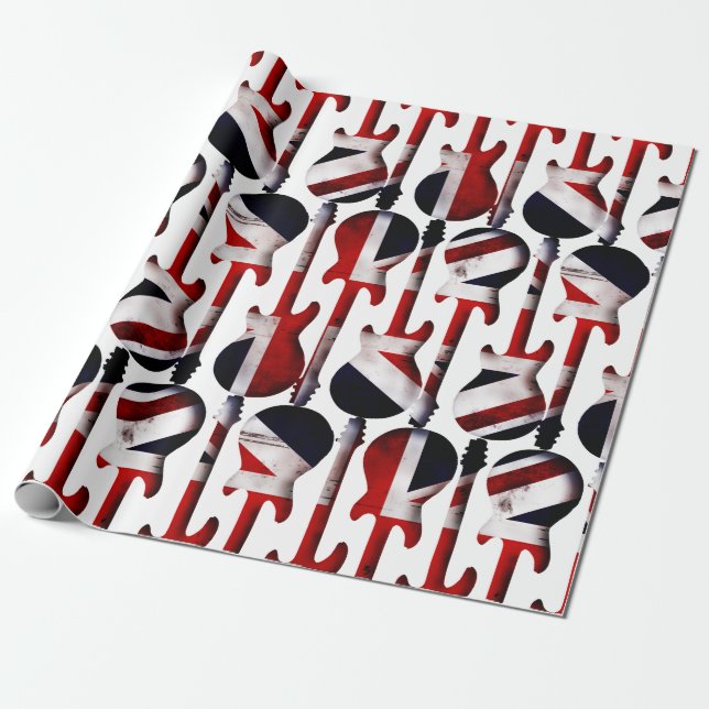 Guitar Art - Union Jack British England UK Flag Wrapping Paper (Unrolled)
