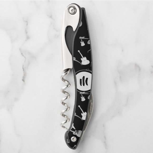 Guitar Bass Jazz Rock Black White Monogram CorkS Corkscrew (Front)