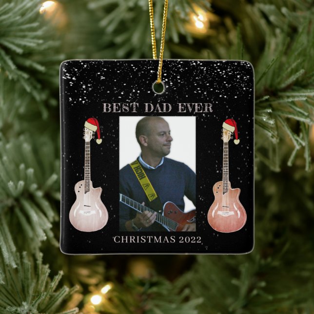 Guitar Best Dad Ever Christmas 2022 Ceramic Orname Ornament (Tree)