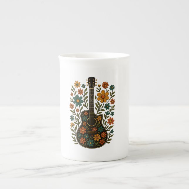 Guitar & Bloom Designs Bone China Mug (Front)
