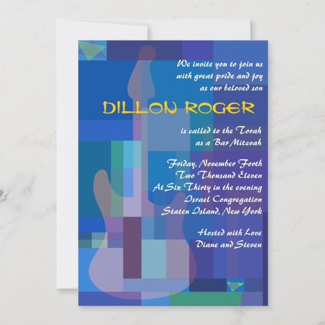 GUITAR BLUES Musical Bar Bat Mitzvah Invitation (Front)