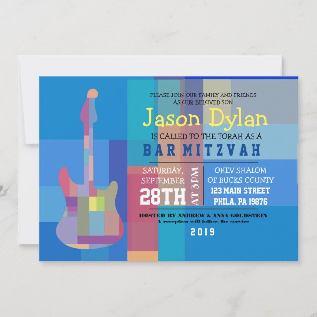 GUITAR BLUES Musical Bar Bat Mitzvah Invitation (Front)