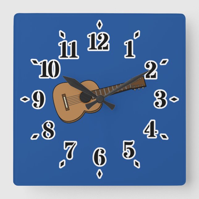 Guitar Cartoon Square Wall Clock (Front)