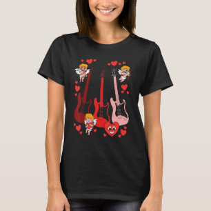 Guitar Cherub Hearts Valentines Day Cute Musician  T-Shirt