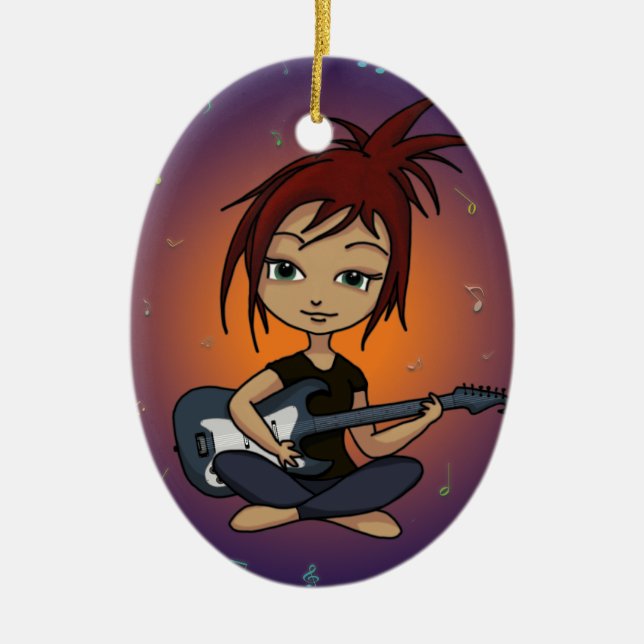 Guitar Chick Ceramic Ornament (Front)