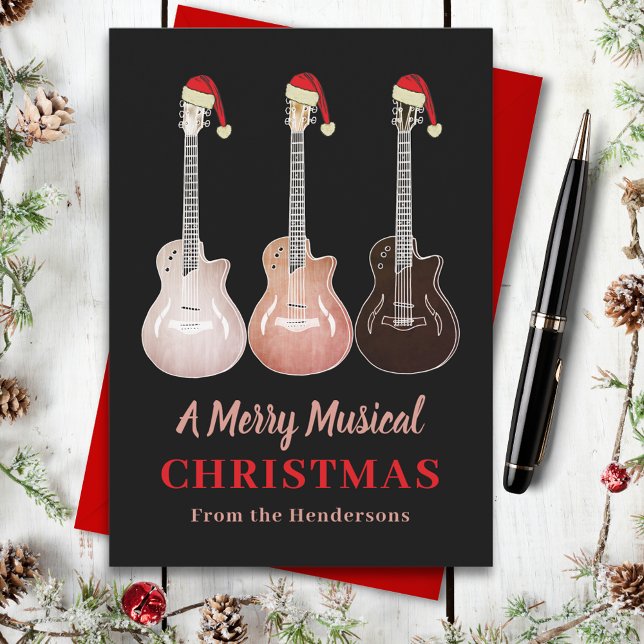 Guitar Christmas Merry Music Personalized Holiday Card (Christmas guitar custom holiday greetings card)