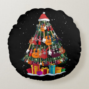 Guitar Christmas Tree Funny Round Pillow