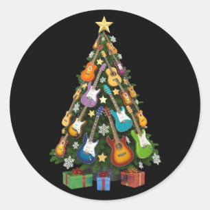 Guitar Christmas Tree Theater Musical Lover Merry  Classic Round Sticker