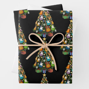 Guitar Christmas Tree Theatre Musical Lover Merry Wrapping Paper Sheet
