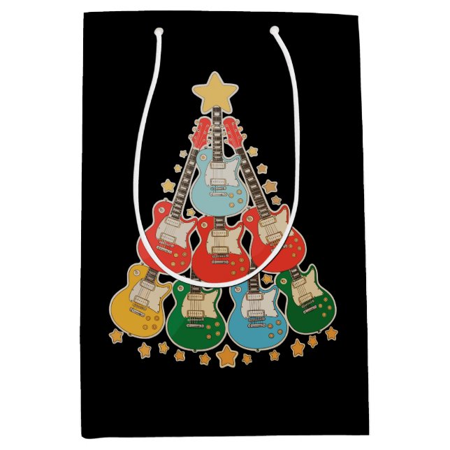 Guitar Christmas Tree Xmas Matching Family Holiday Medium Gift Bag (Front)