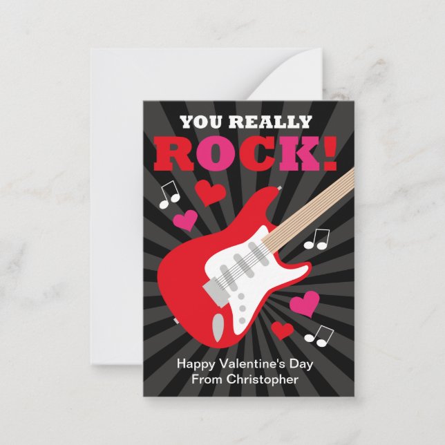 Guitar Classroom Valentine Cards for Kids (Front)