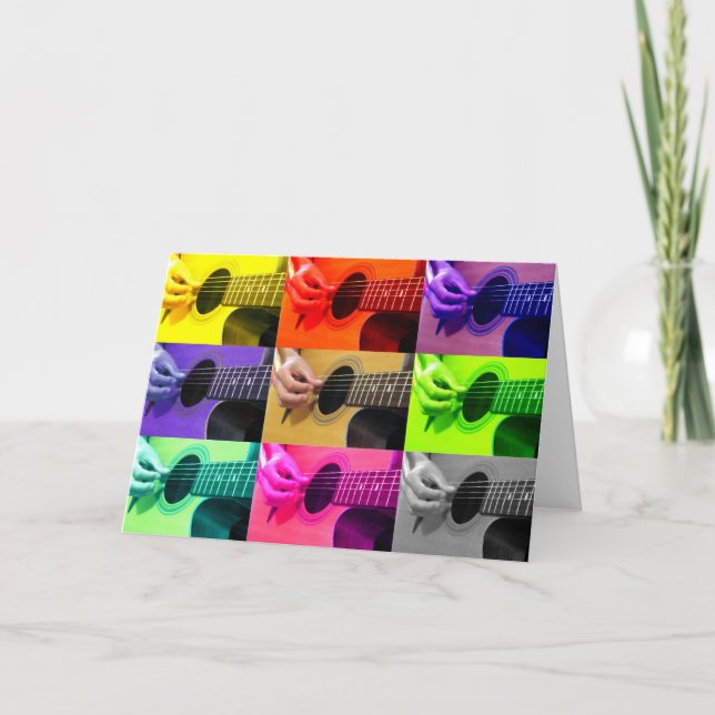 Guitar Collage of Colour - Blank Greeting Card (Front)